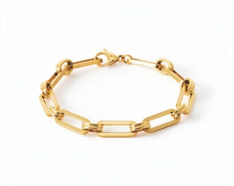 Bracelet maillons rectangle or • Doré or fin 18K • Bracelet géométrique minimaliste • Bijou moderne