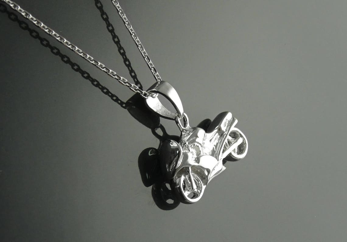 Pendentif Chaîne Moto En Argent 925 - 25x14mm - Style Motard - Homme/Femme