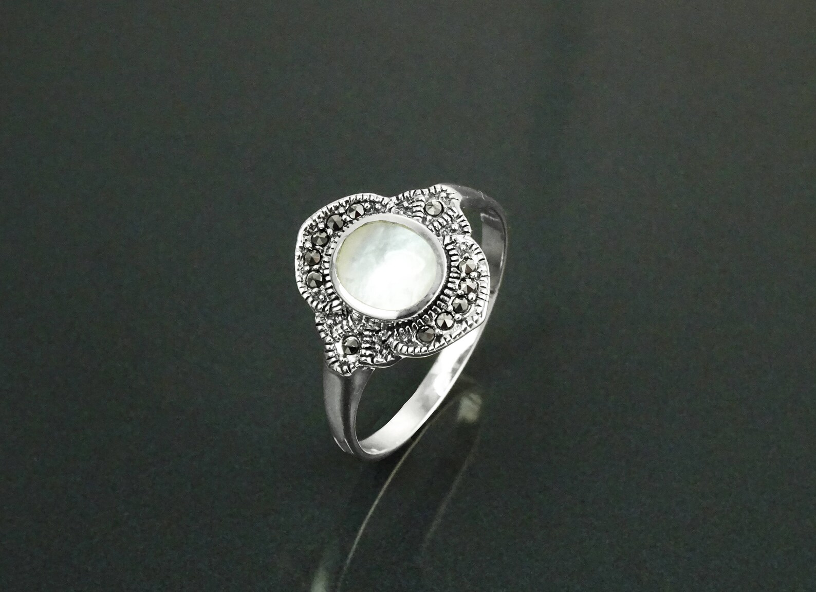 Bague Vintage Art Déco En Argent 925 Avec Marcassites - Taille 59, Style Panier Ajouré