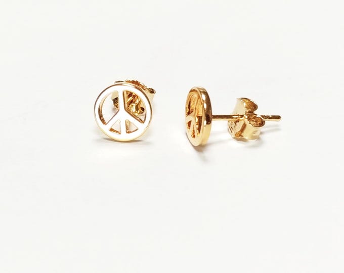 Peace and Love Earrings • 18K Gold Plated • Sign Love and Peace stud Earrings • Peace Earrings • Boho Hipster Icon 70's Jewelry • Unisex