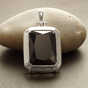 Black rectangle pendant, sterling silver, Oversized big stone cz, big rectangle necklace, unisex man women gift image 5