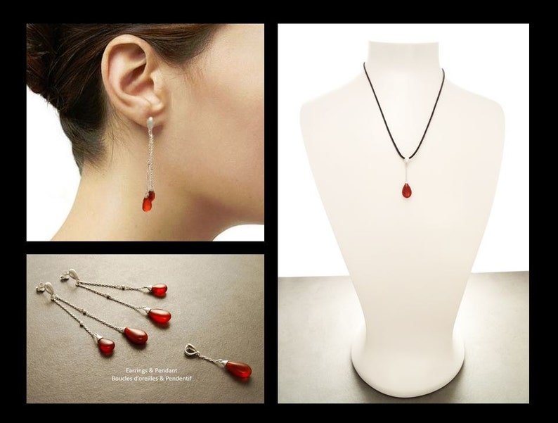 Sterling Silver Earrings Red Agate Gemstone Boho Earrings Chain Earrings Link earrings Teardrop Chain Red Teardrop Earrings