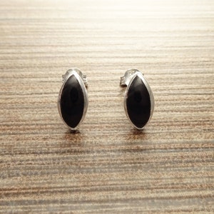 Black Onyx Stud Earrings, Sterling Silver Earrings, onyx Jewelry, Almond Oval Shape, Minimalist Earrings, Black Earrings, Dainty Earrings . image 2