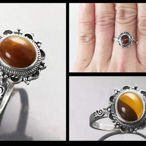 Antique Amber Ring, Sterling Silver, Genuine Amber Ring, Dainty Stone Ring, Midi Oval Ring, Boho Jewelry, Vintage Hipster Ring image 6