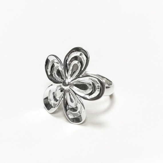 Sterling Silver Cherry Blossom Ring, Silver 925 Floral Petals
