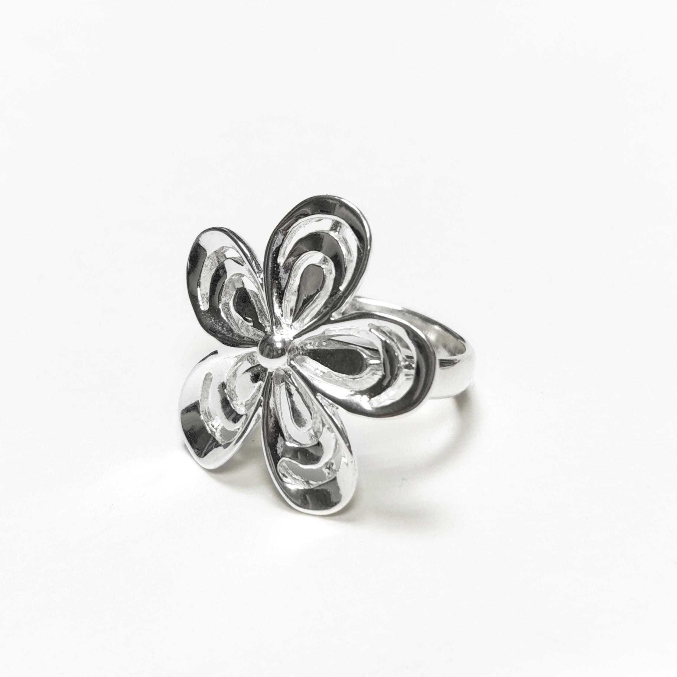 Sterling Silver Cherry Blossom Ring, Silver 925 Floral Petals