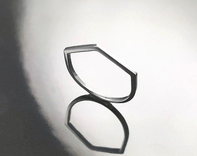 Minimalist Hexagon Ring • Simple Sterling Silver Stacking Band • Unisex Contemporary Geometric Shape Jewelry • Modern Gift for Women or Men