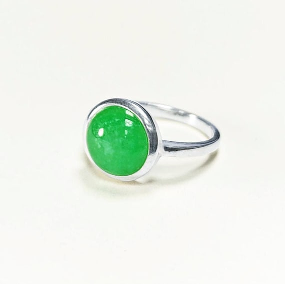 Genuine Green Jade Ring • 925 Sterling Silver 925 • Lucky Talisman