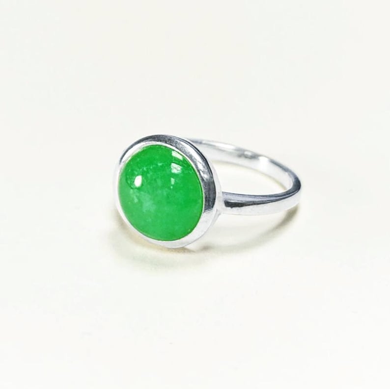 Genuine Green Jade Ring • 925 Sterling Silver • Lucky Talisman image 1