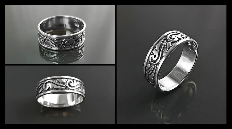 Anneau Large Argent, ARGENT 925, Aile de la Liberté gravée, motifs d'Ailes d'Anges, bague large, cadeau unisexe homme femme image 6