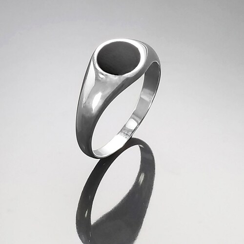 Round Ring Sterling Silver Black Round Onyx Stone Etsy