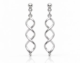 Infinity Helix Earrings • Sterling Silver • Sculptural Double Spiral Drops • Modern Twist Jewelry