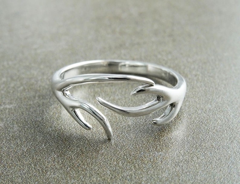 Deer Antler Ring, Sterling Silver Ring, Opened Ring, Dainty Ring, Band ring, Boho ring, Forest Jewelry, Nature Gift image 6