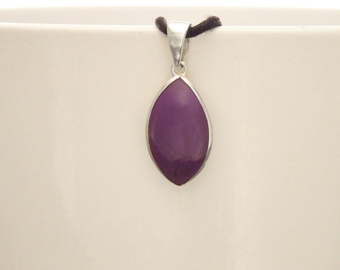 Purple Oval Pendant, Sterling Silver, Oval Stone, Almond Shape Pendant for Necklace, Modern Minimalist Violet Jewelry, Geometric