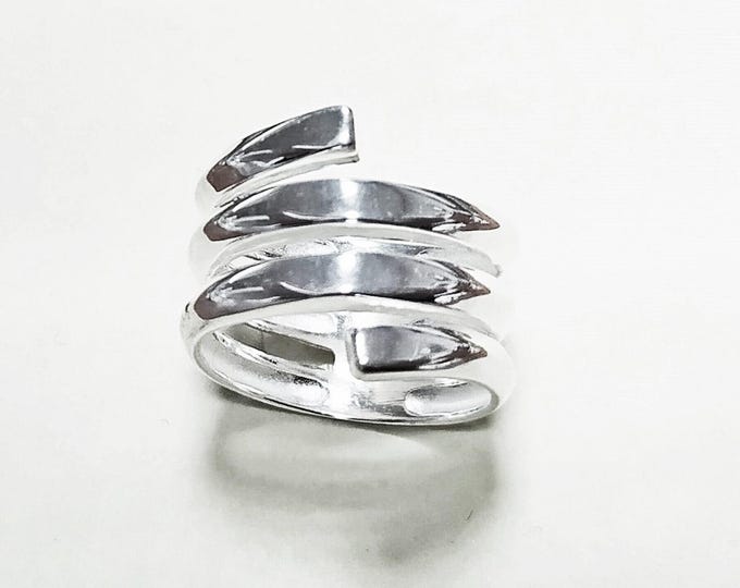 Infinity Wrap Ring, Sterling Silver, Coiled Ring, Bypass Ring, Cuff Ring, Spring Ring, Spiral Ring, Wrapped Ring, Open Ring, Wide Large Ring