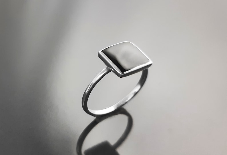 Black Onyx Ring, Stacking Ring Sterling Ring Square Ring Minimalist Ring Affordable Ring Black Stone Ring Dainty Silver Ring. image 3