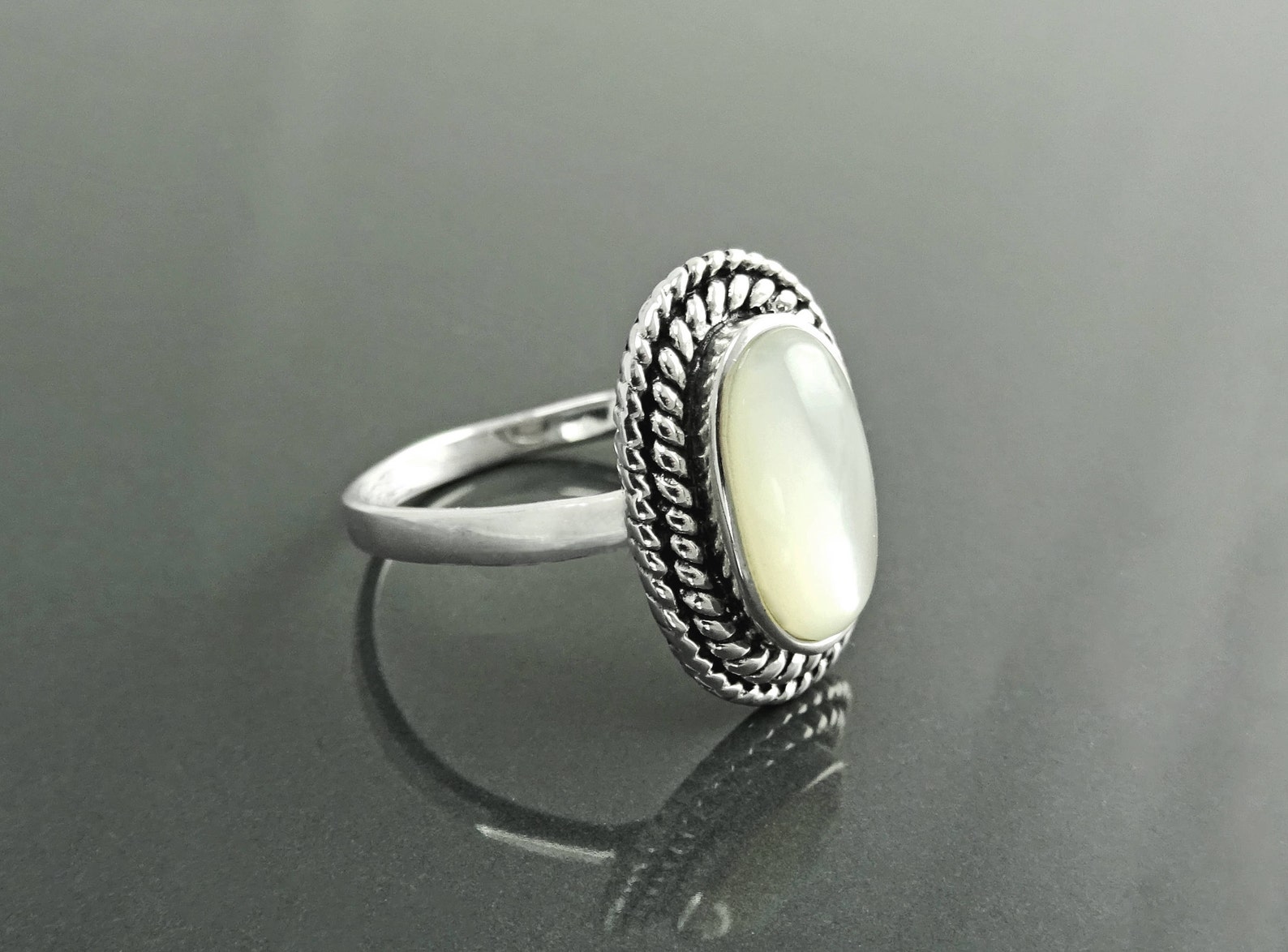 Antique Pearl Ring Sterling Silver GENUINE Mother of Pearl Etsy