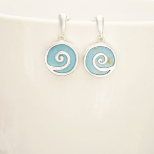 Brincos de turquesa - Azul - Brincos pendurados - Brincos de prata esterlina - Espiral - Brincos azuis - Azul turquesa - Joias estilo vintage.