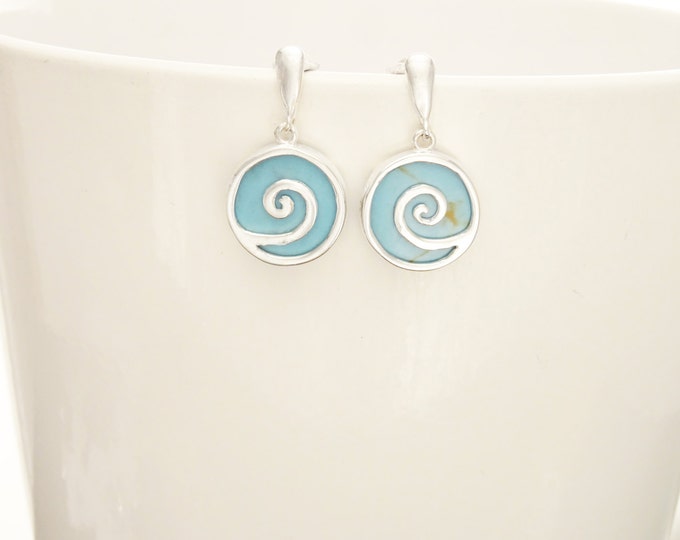 Turquoise Earrings - Blue -Dangle Earrings - Sterling Silver Earrings - Spiral - Blue Earrings - Blue Turquoise - Vintage Style Jewelry.