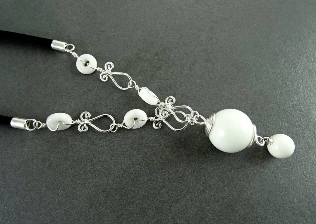 White Ball Necklace Sterling Silver White Agate Round Etsy