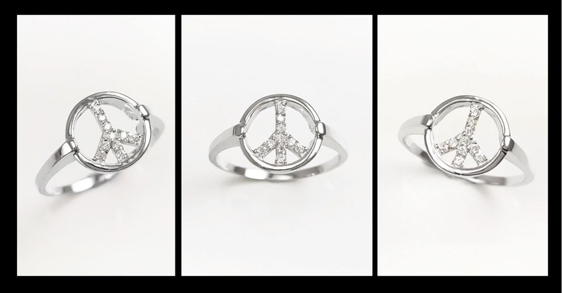 Collier Peace & Love, argent 925, chaîne pendentif symbole signe d'amour et de paix, bijoux Boho Hipster icone des 70's, pierres zirconia image 8