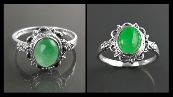 Anillo De Piedra De Jade Grande De Plata, Anillo De Piedra De Jade