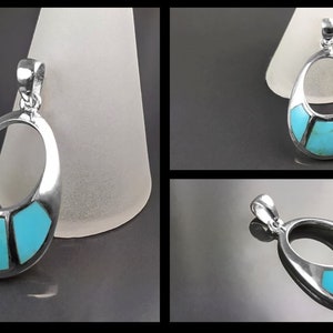 Turkoshängenörhängen, Sterlingsilver, Oval mandelformad blå sten, Geometriska droppstensörhängen, Moderna smycken, Dingla örhängen bild 8