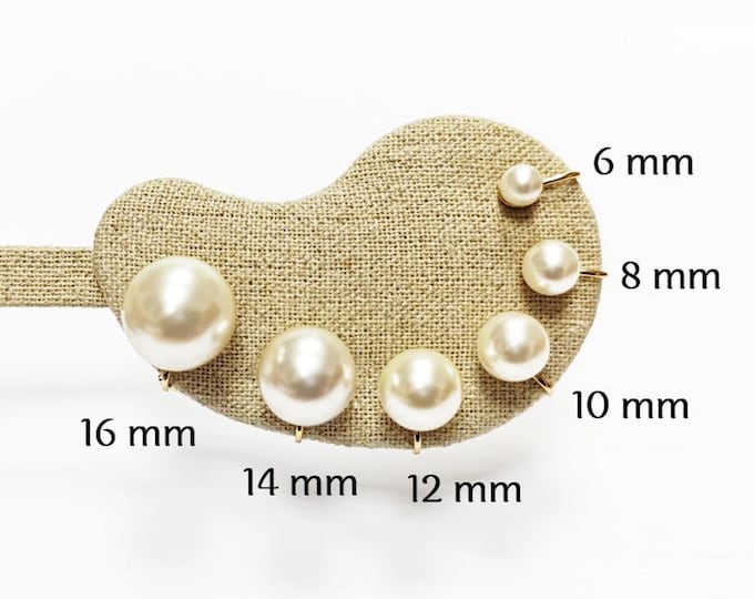 Pearl Discreet CLIP ON Earrings • 18K Gold Plated • Classic Diameter 6 to 16mm White Shell Pearls Non-Pierced Ears • for Wedding or Everyday