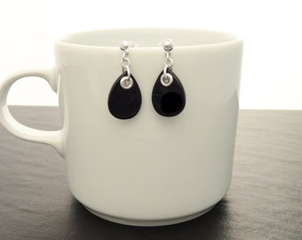 Black Onyx Drop Earrings • Sterling Silver • Teardrop Dangle Studs • Minimalist Gift for Her