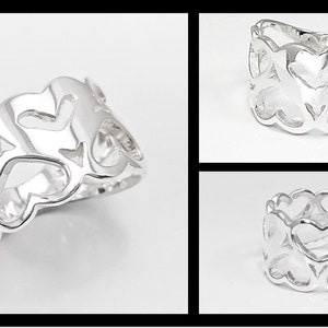 Bague En Argent Massif Avec Coeurs De Nacre Multicolores - Taille 54 - Occasion