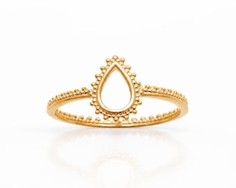 Boho Chic Teardrop Ring • Gold plated 18K •  Milgrain Beaded Openwork Band • Everyday Jewelry
