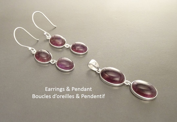 Amethyst Earrings, Sterling Silver, Purple Amethyst Stone, Violet Natural Amethyst Pendant, Modern Dangle Drop Stones Earrings, Hooks