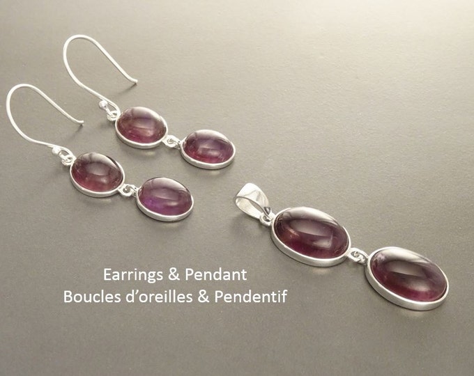 Amethyst Earrings, Sterling Silver, Purple Amethyst Stone, Violet Natural Amethyst Pendant, Modern Dangle Drop Stones Earrings, Hooks