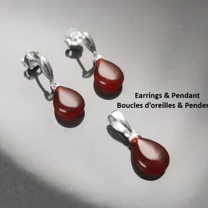 Red Stone 925 Earrings Sterling Silver Hook Earrings Drop Earrings Red Stones Cz Red Agate Silver Earrings Modern Dangly Agate image 8