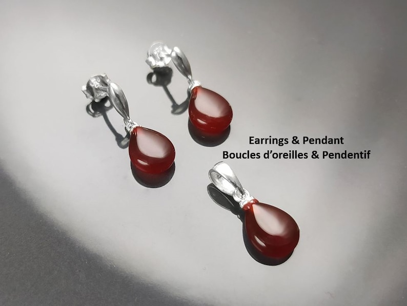 Red Stone 925 Earrings Sterling Silver Hook Earrings Drop Earrings Red Stones Cz Red Agate Silver Earrings Modern Dangly Agate image 8