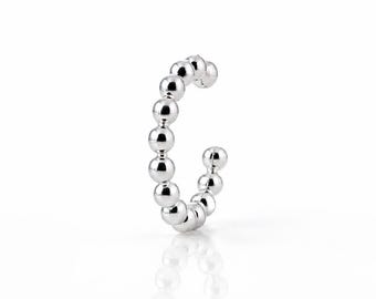 Beaded Ear Cuff • Sterling Silver • Rounded Balls Design Jewelry • Piercing Cartilage Helix