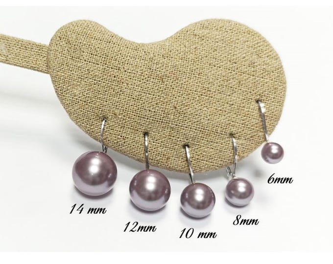 Classic Purple Pearl Drop Earrings by KRAMIKE • Timeless Sterling Silver Leverback 6 to 14mm Pearls • Ideal for Wedding or Everyday Wear