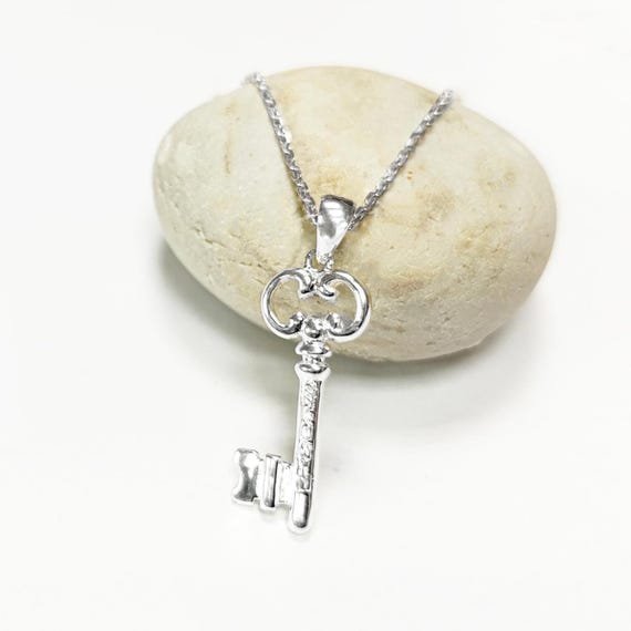 KEY Pendant - Sterling Silver - Love KEY - Small jewelry, Promise Love Charm, Silver Key Charm, Silver Tiny Key Pendant