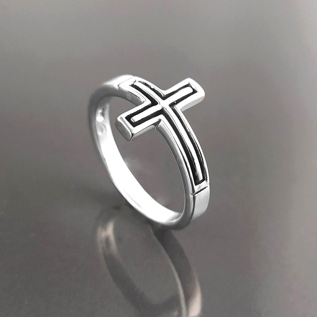 横クロスリング、シルバー聖クロスリング、十字架リング、カトリック
