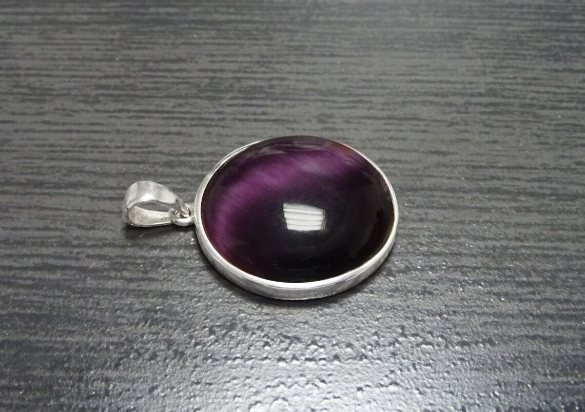Purple Cat's Eye Stone Sterling Silver Jewelry 925 Etsy