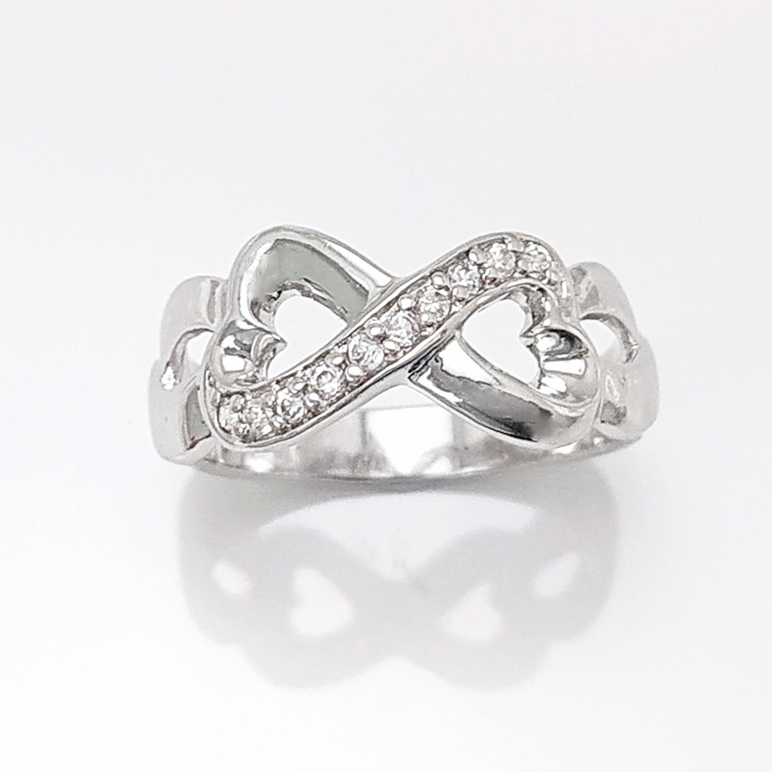 Infinity Ring Sterling Silver Double Hearts Ring CZ Eternal