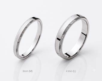 Milgrain Wedding Band • Sterling Silver • Textured Edge Ring in 3mm or 4mm • Unisex Sleek Bridal Jewelry • Free Engraving options