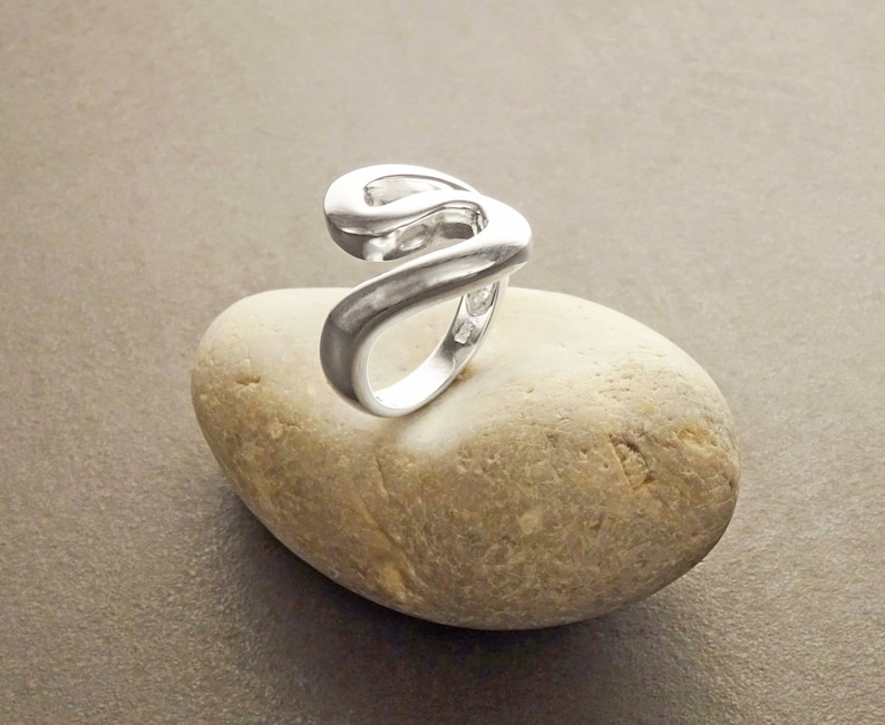 Sterling Squiggle Ring S Ring, Zigzag Ring Sterling Silver Ring Ring Wave Ring Large Spiral Ring Infinity Ring Swirl Ring image 6
