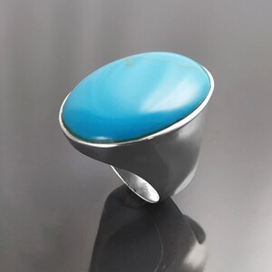 Turquoise Ring, Sterling Silver, Blue Turquoise Stone, Original Oval Form Jewelry, Unique Statement Modern Ring image 4
