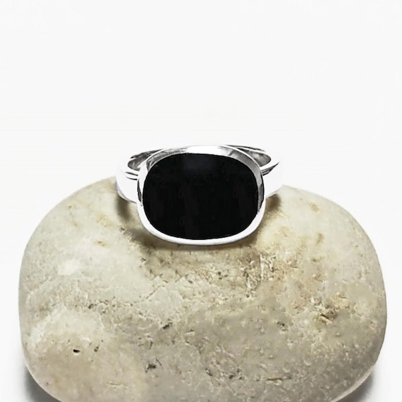 Small Square Ring, 925 Sterling Silver, Genuine Onyx Stone, Modern