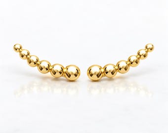 Bubble Ear Climbers • 18K Gold plated • Graduated Polished Sphere Crawlers • Minimal Earrings