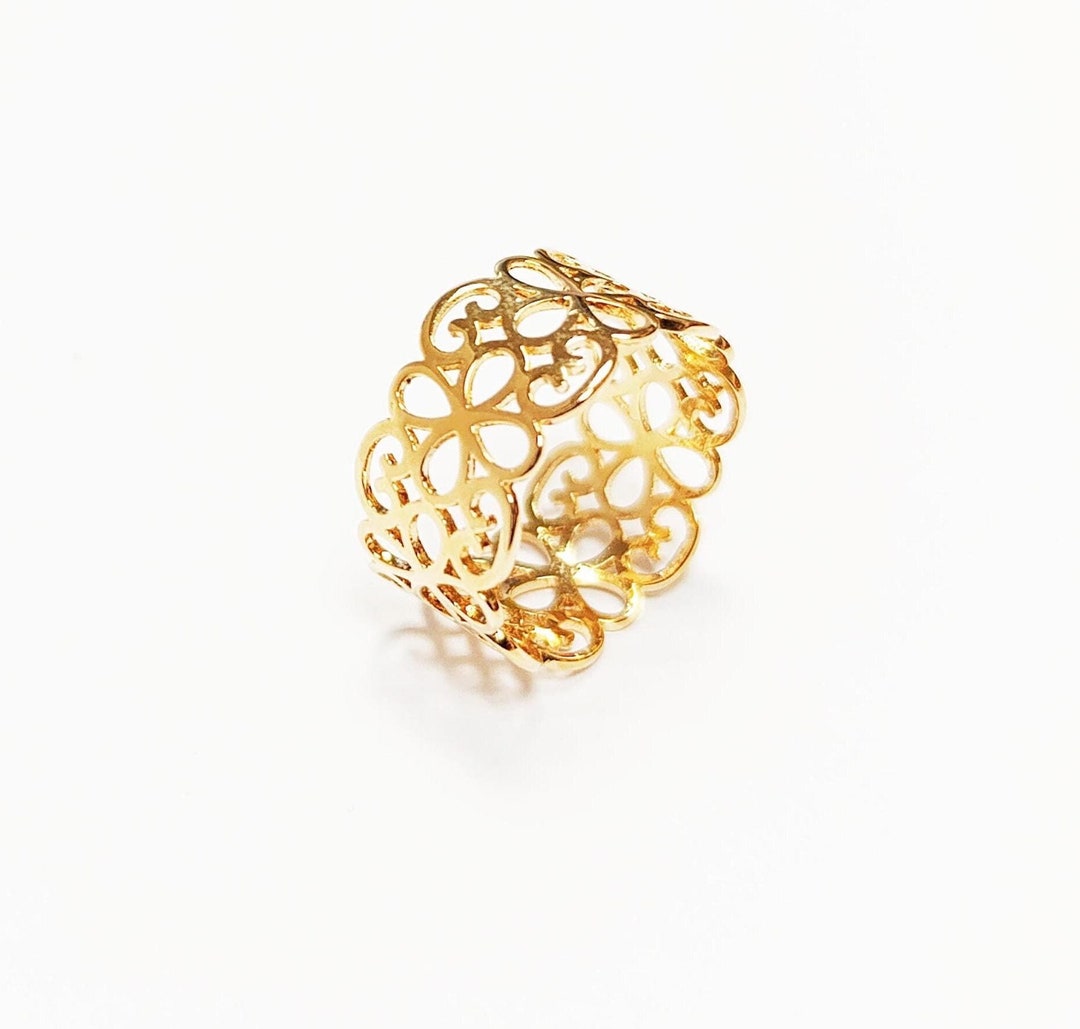 18K Gold Plated Floral Lace Ring • Handmade Filigree Band - Etsy, image size:1080x1029