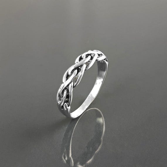 Sterling Silver Braided Viking Ring, Norse Tribal Band, Celtic 