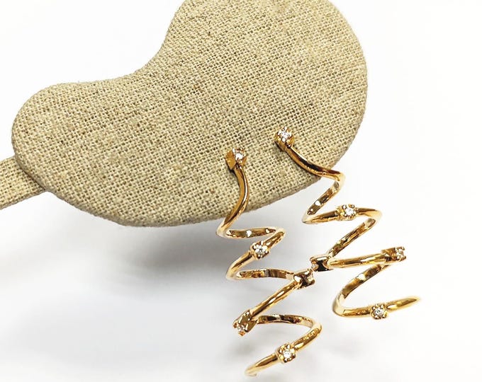 Drop Spiral earrings with 18K gold plated and Set with Diamond cut Cz Stones, Long Spiral, Long Dangle Swirl Golden Pendant earrings