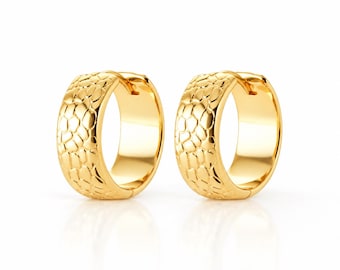 Wide Hammered Hoops • 18K Gold plated • Snake Textured Huggie Hoop Earrings • Contemporary Huggies